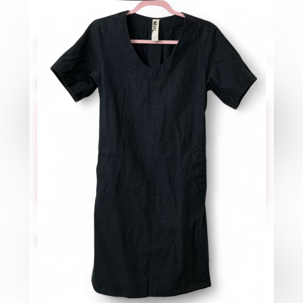 Margaret Howell MHL Linen Blend Belted Dress Minimalist Black Size I